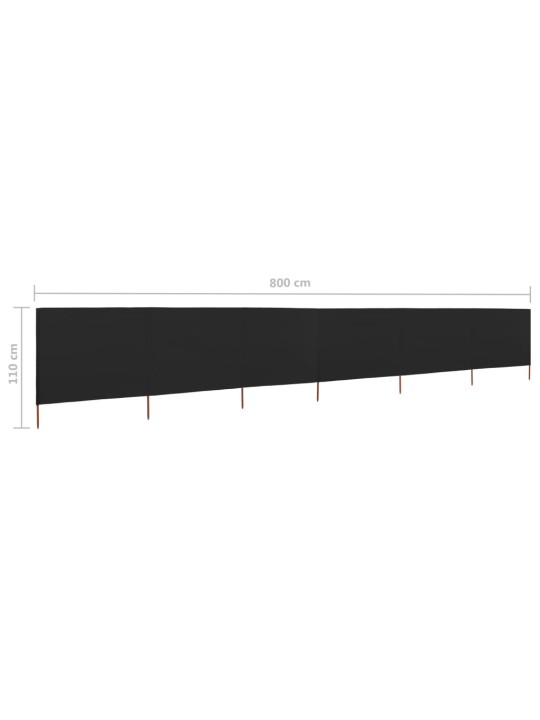 6dílná zástěna proti větru látková 800 x 80 cm černá