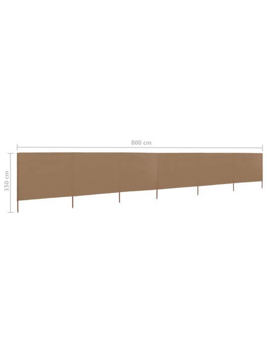 6dílná zástěna proti větru látková 800 x 120 cm taupe