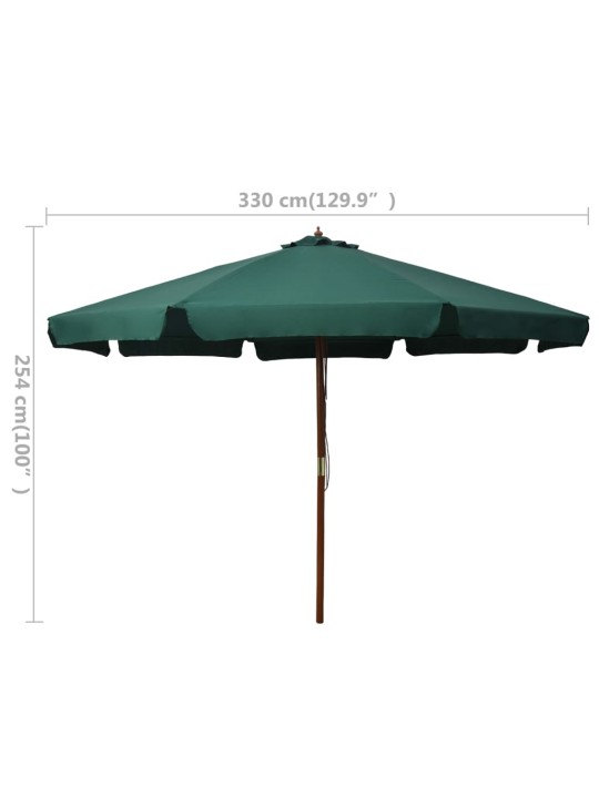 Zahradní slunečník s dřevěnou tyčí 330 cm zelený