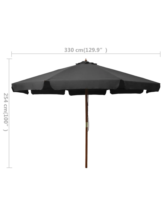 Zahradní slunečník s dřevěnou tyčí 330 cm antracitový