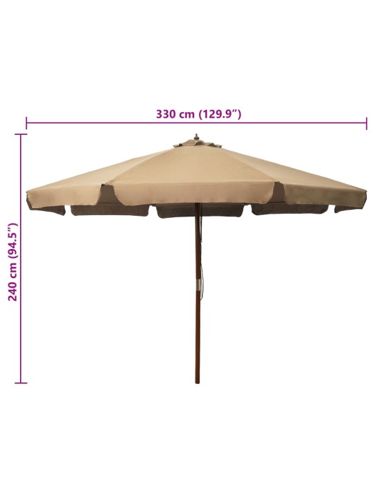 Zahradní slunečník s dřevěnou tyčí 330 cm barva taupe