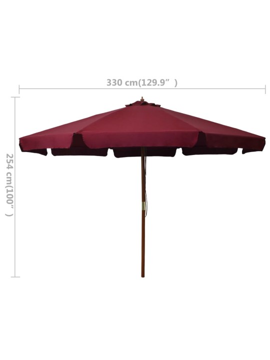 Zahradní slunečník s dřevěnou tyčí 330 cm vínový