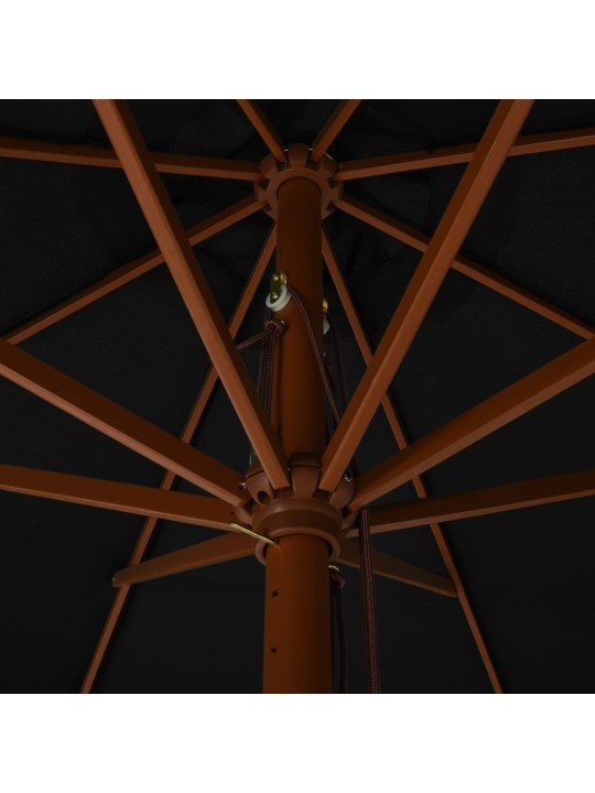 Zahradní slunečník s dřevěnou tyčí 330 cm černý