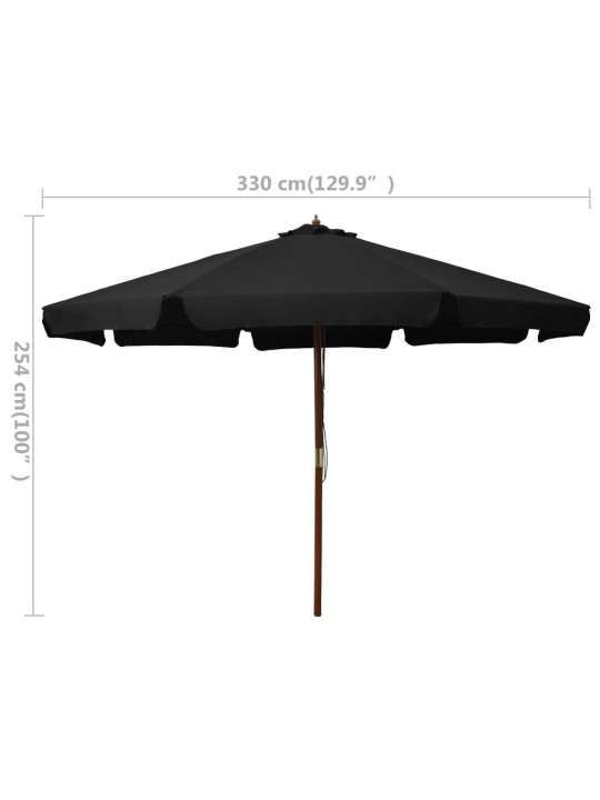 Zahradní slunečník s dřevěnou tyčí 330 cm černý