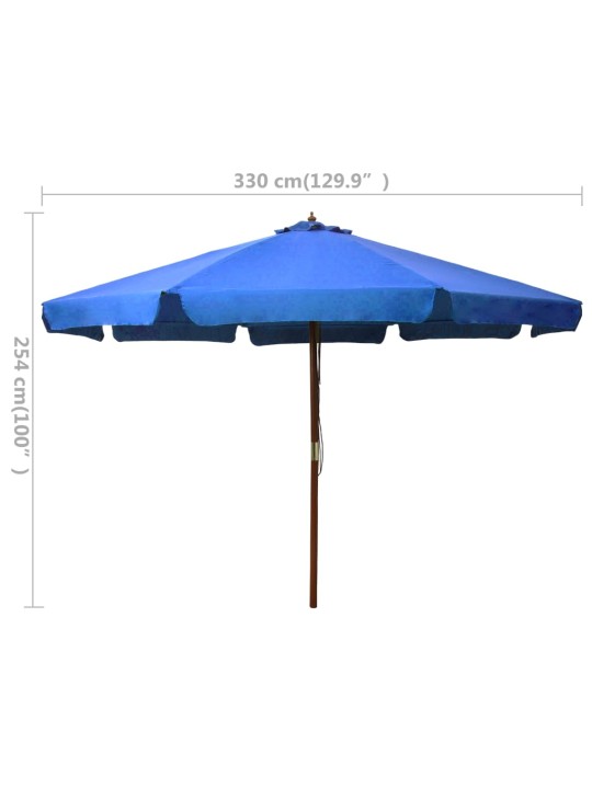 Zahradní slunečník s dřevěnou tyčí 330 cm azurově modrý
