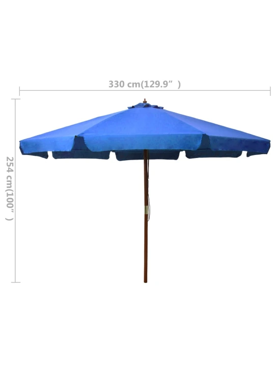 Zahradní slunečník s dřevěnou tyčí 330 cm azurově modrý