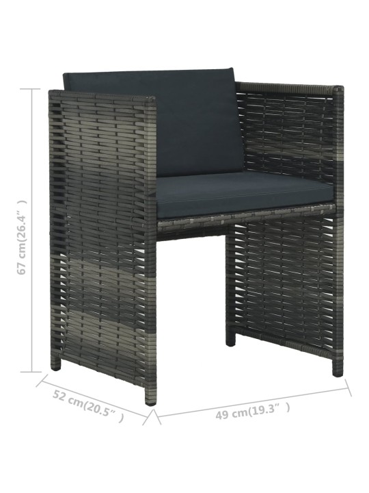3dílný bistro set s poduškami polyratan šedý