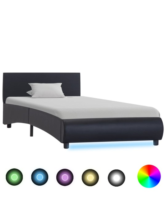 Rám postele s led světlem černý umělá kůže 90 x 200 cm