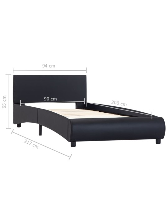 Rám postele s led světlem černý umělá kůže 90 x 200 cm