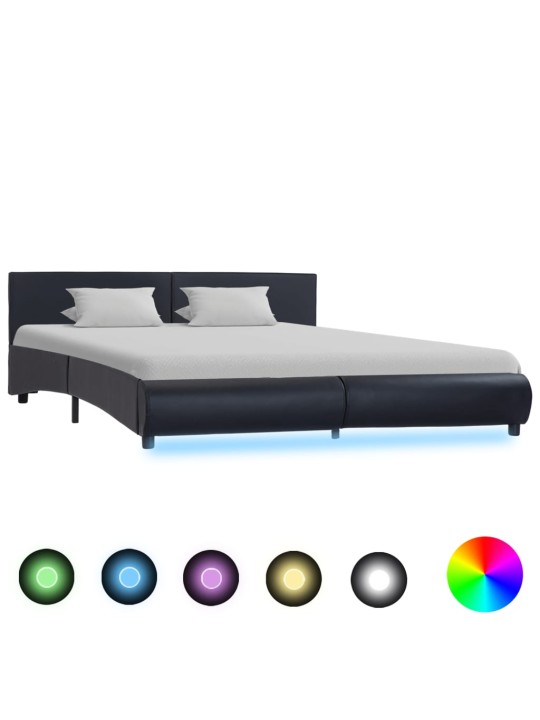 Rám postele s LED světlem černý umělá kůže 180 x 200 cm