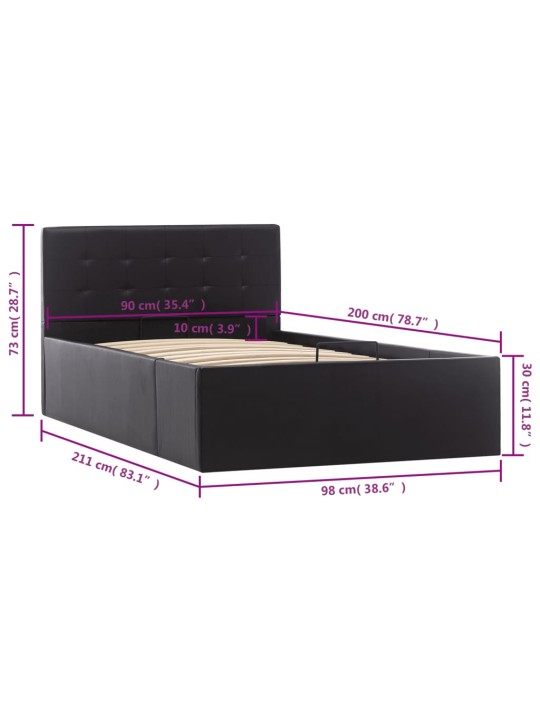 Rám postele s úložným prostorem černý umělá kůže 90 x 200 cm