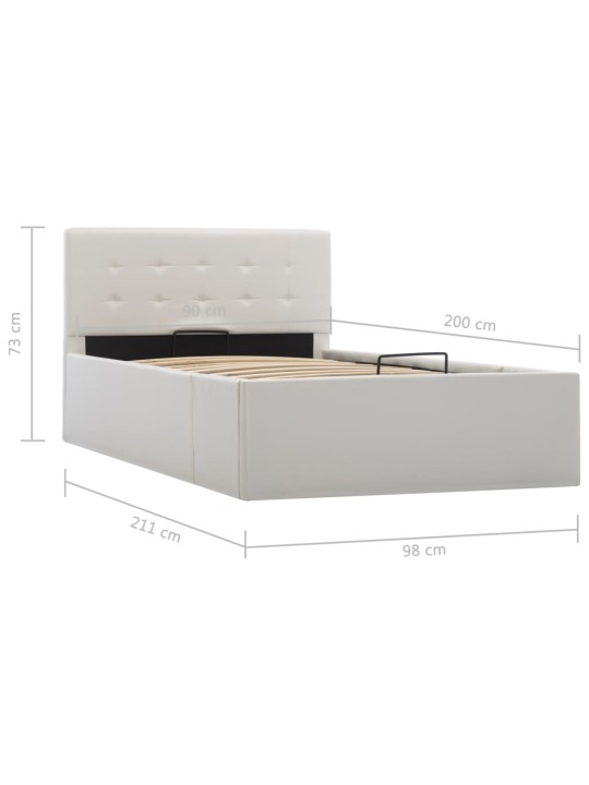 Rám postele zvedací úložný prostor bílý umělá kůže 90 x 200 cm