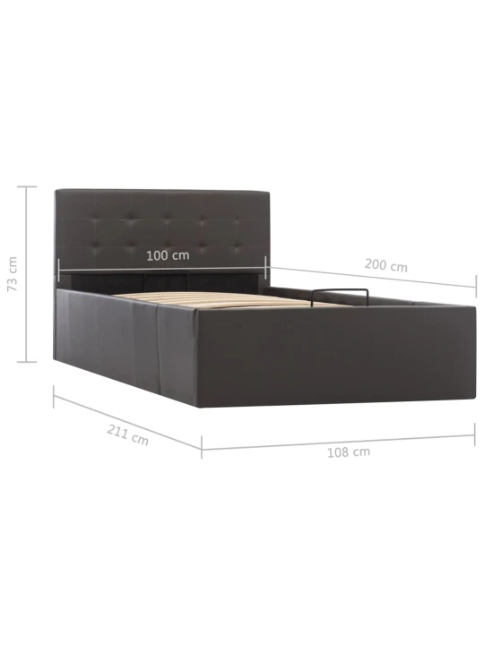 Rám postele zvedací úložný prostor šedý umělá kůže 100 x 200 cm