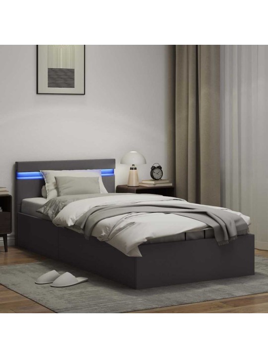 Rám postele s led úložný prostor šedý umělá kůže 100 x 200 cm