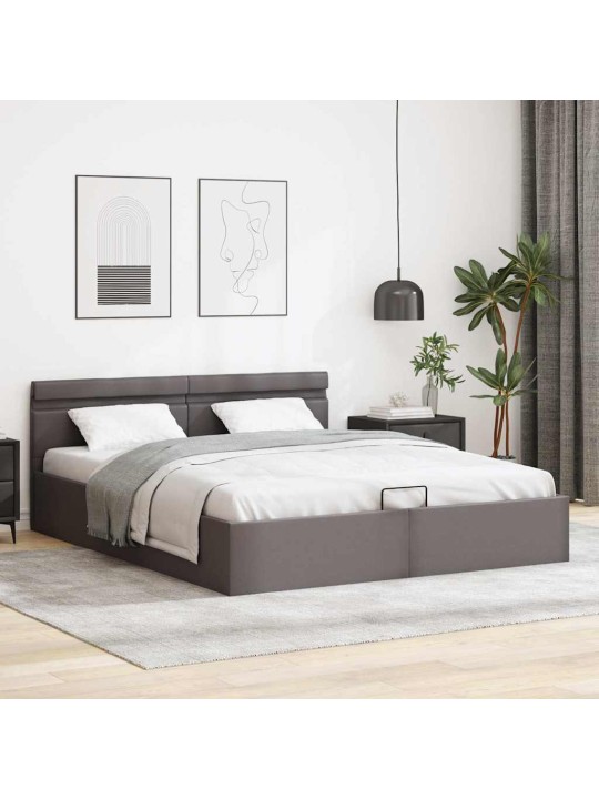 Rám postele s led úložný prostor šedý umělá kůže 180 x 200 cm