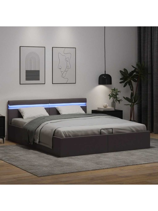 Rám postele s led úložný prostor šedý umělá kůže 180 x 200 cm