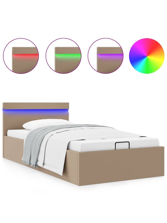 Rám postele s led a úložištěm cappuccino umělá kůže 90 x 200 cm
