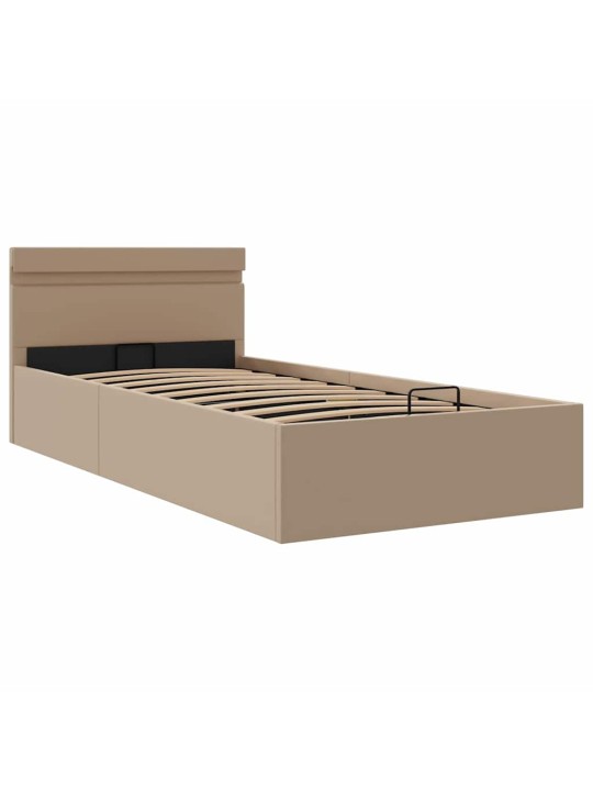 Rám postele s led a úložištěm cappuccino umělá kůže 90 x 200 cm