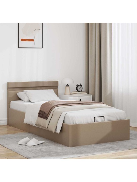 Rám postele s led a úložištěm cappuccino umělá kůže 90 x 200 cm