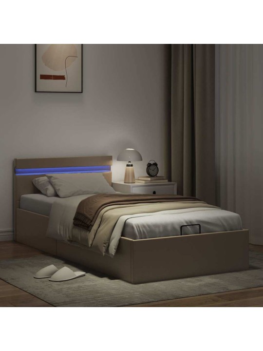 Rám postele s led a úložištěm cappuccino umělá kůže 90 x 200 cm