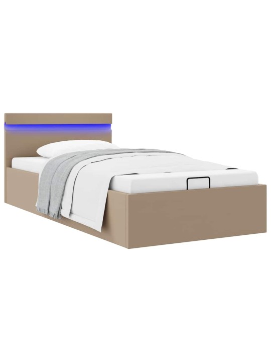 Rám postele s led a úložištěm cappuccino umělá kůže 90 x 200 cm