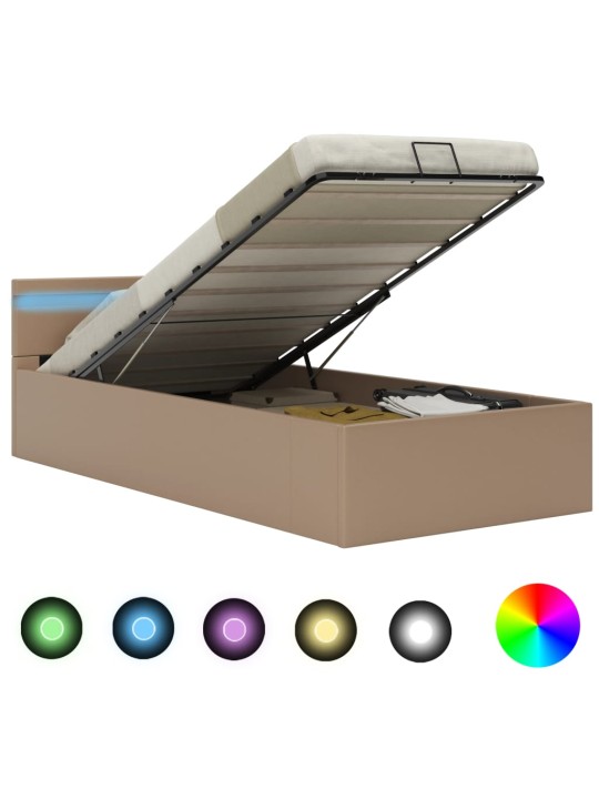 Rám postele led úložný prostor cappuccino umělá kůže 100x200 cm