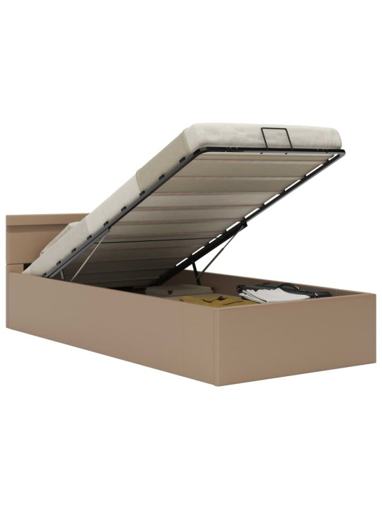 Rám postele led úložný prostor cappuccino umělá kůže 100x200 cm