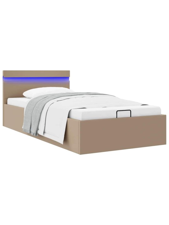 Rám postele led úložný prostor cappuccino umělá kůže 100x200 cm