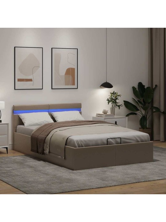 Rám postele s led a úložištěm cappuccino umělá kůže 120x200 cm