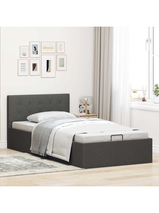 Rám postele s úložným prostorem tmavě šedý textil 100 x 200 cm