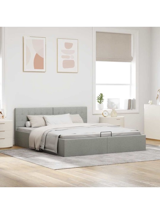 Rám postele s úložným prostorem světle šedý textil 180x200cm