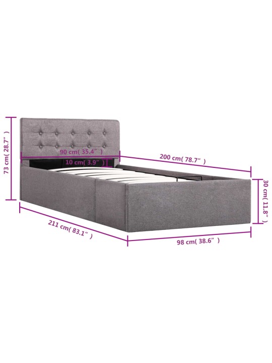 Rám postele s úložným prostorem taupe textil 90 x 200 cm
