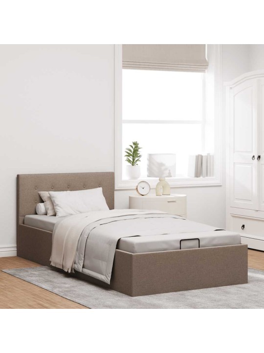 Rám postele s úložným prostorem taupe textil 100 x 200 cm