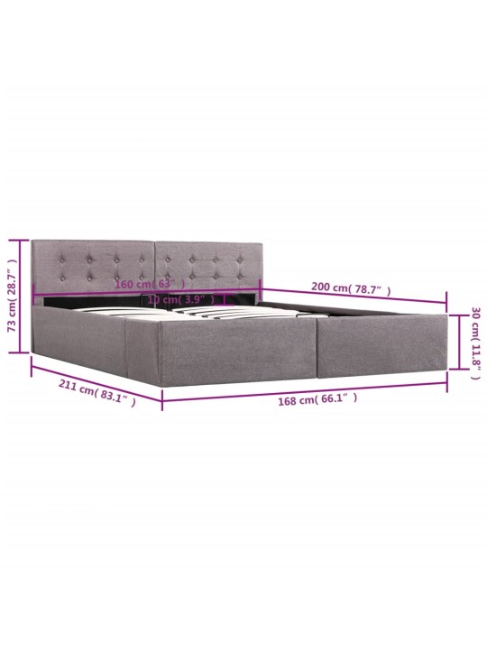 Rám postele s úložným prostorem taupe textil 160 x 200 cm