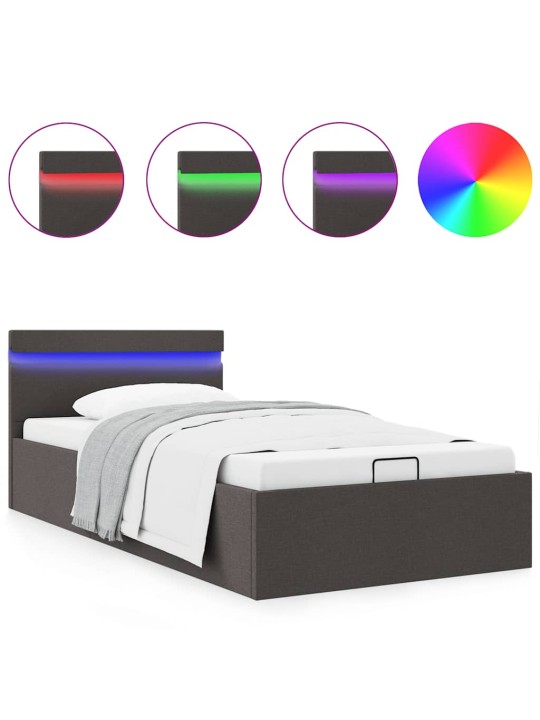 Rám postele s úložným prostorem led tmavě šedý textil 100x200cm