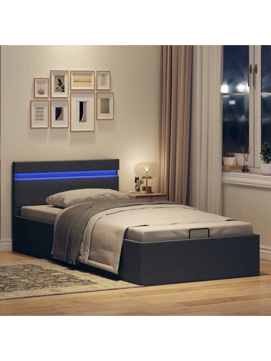 Rám postele s úložným prostorem led tmavě šedý textil 100x200cm