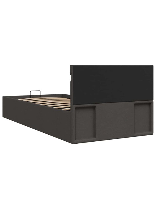Rám postele s úložným prostorem led tmavě šedý textil 100x200cm