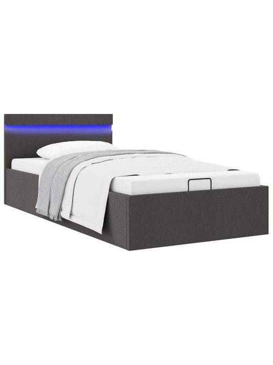 Rám postele s úložným prostorem led tmavě šedý textil 100x200cm