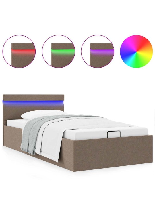 Rám postele s úložným prostorem led taupe textil 100 x 200 cm