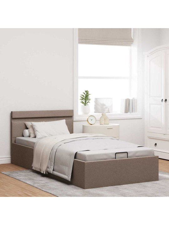 Rám postele s úložným prostorem led taupe textil 100 x 200 cm