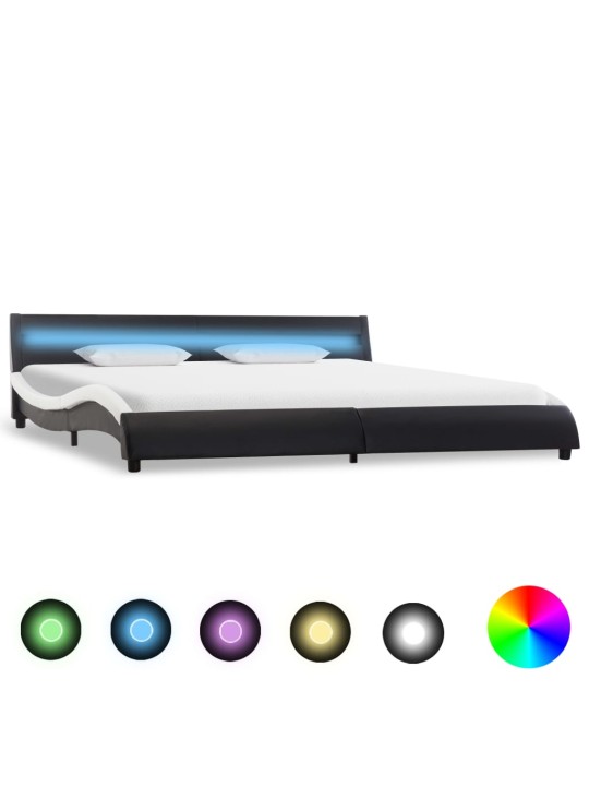 Rám postele s led světlem černý a bílý umělá kůže 180 x 200 cm