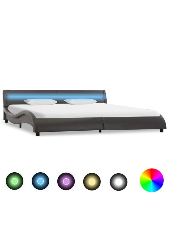 Rám postele s led světlem šedý umělá kůže 180 x 200 cm