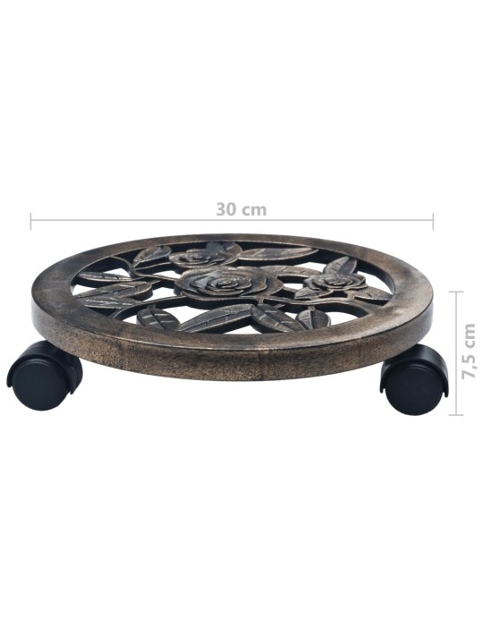 Vozíky pod květináč 6 ks bronzové 30 cm plast