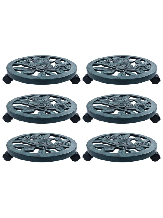 Vozíky pod květináč 6 ks zelené 38 cm plast