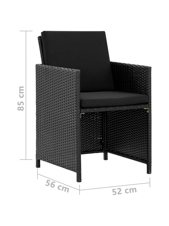 9dílný zahradní jídelní set s poduškami polyratan černý