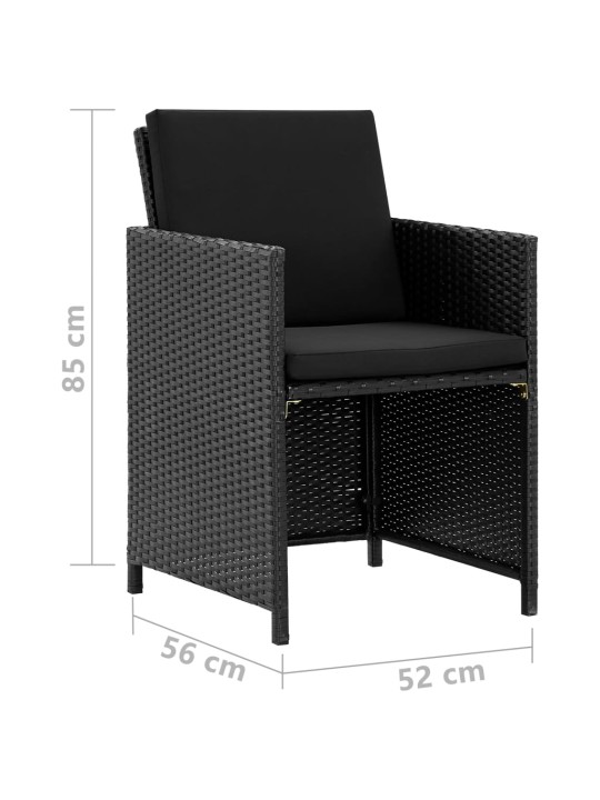 5dílný zahradní jídelní set s poduškami polyratan černý