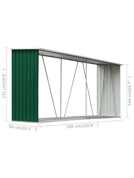 Zahradní kůlna na dříví pozinkovaná ocel 330x84x152 cm zelená
