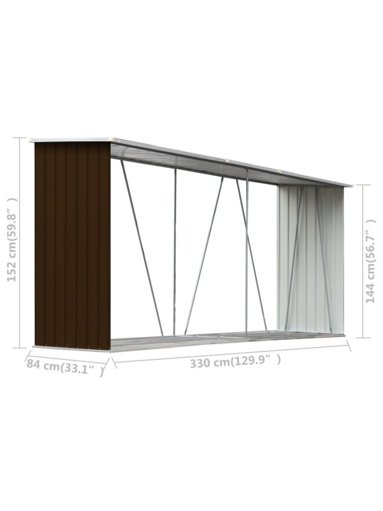 Zahradní kůlna na dříví pozinkovaná ocel 330x84x152 cm hnědá