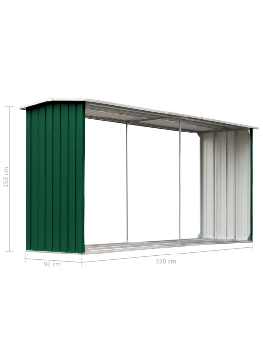 Zahradní kůlna na dříví pozinkovaná ocel 330x92x153 cm zelená