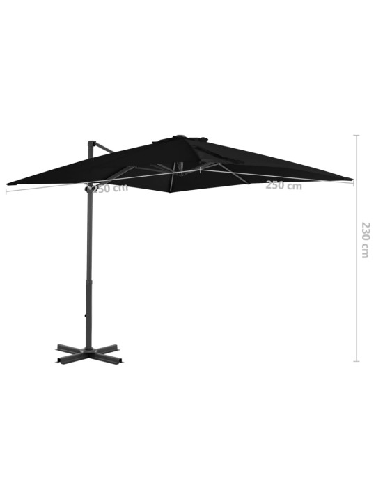 Boční zahradní slunečník s hliníkovou tyčí černý 250 x 250 cm